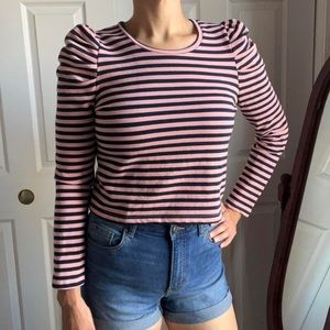 Rebecca Minkoff Cropped Sweatshirt with Pink and Navy Stripes Size S